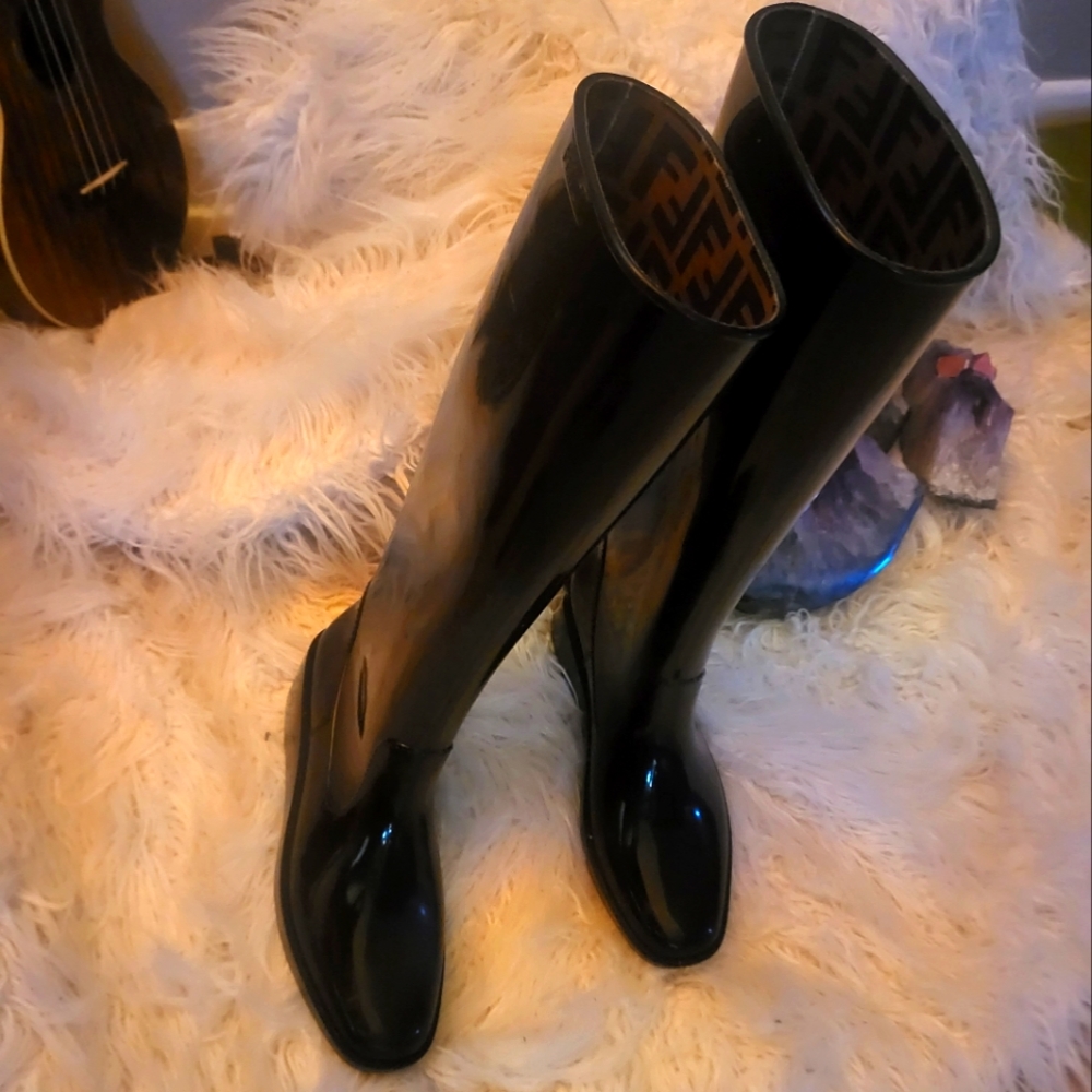Black Fendi Rubber Rain Boots 7